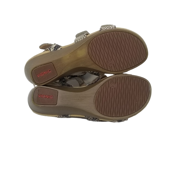 Vionic Glenda Strappy Wedge Leather Sandals In Snake Print Comfort Shoes Size 7 - Picture 2 of 11